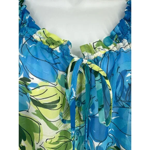 Susan Graver Floral Chiffon Long-Sleeve Ruffle Details Tie Neck Blouse Size XL - Picture 3 of 11